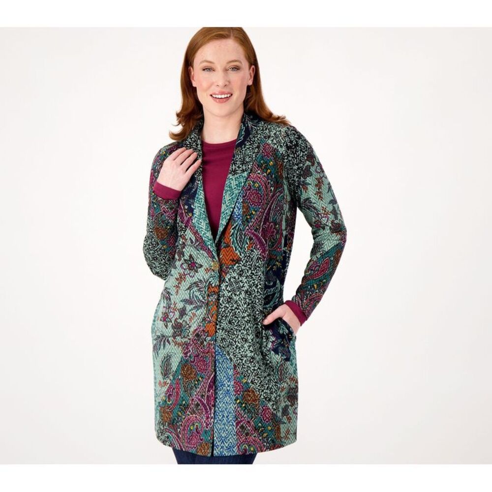Susan Graver Women's Petite Jacket PS Printed Knit w Shawl Multi-colored A554262